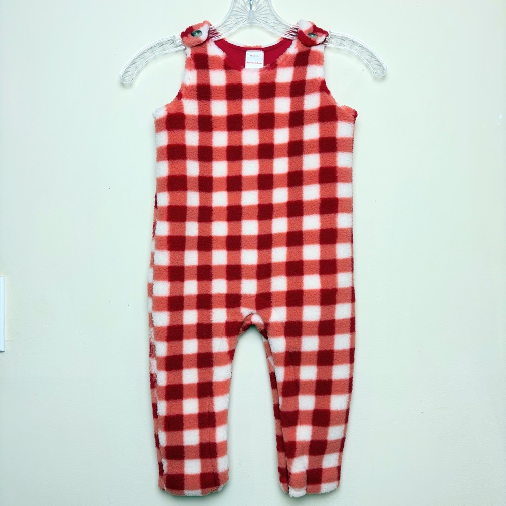 Hanna Andersson Red Buffalo Check Fleece Cozy Jumpsuit Baby Toddler Size 2T warm